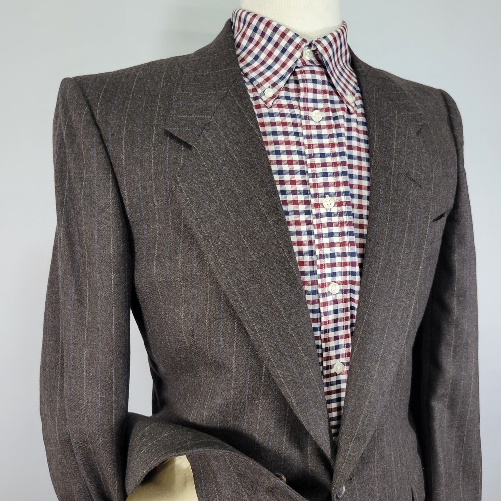 VTG Nino Cerruti Men's Sport Coat Blazer Two Button Flannel Brown Striped 40R - Picture 7 of 12